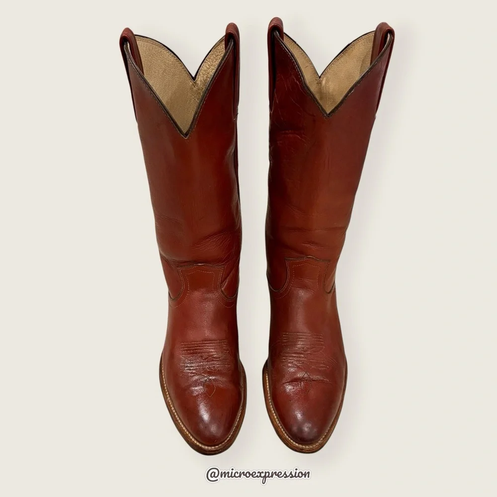 VINTAGE 1970s Frye Brown Genuine Leather Pull On Western Cottagecore Cowboy Boot